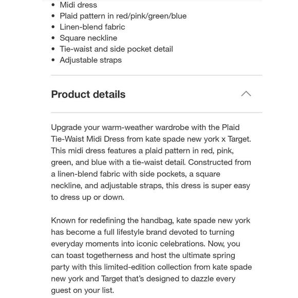 Kate Spade Target Extra Large Plaid Tie-Waist Midi Dress XL Red/Pink/Green/Blue - Picture 5 of 7